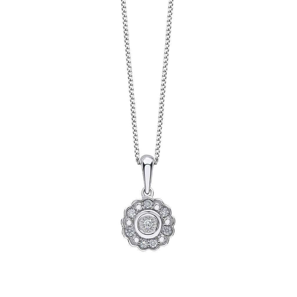 Gecko Jewellery 9ct White Gold Bezel Set Diamond Cluster Pendant