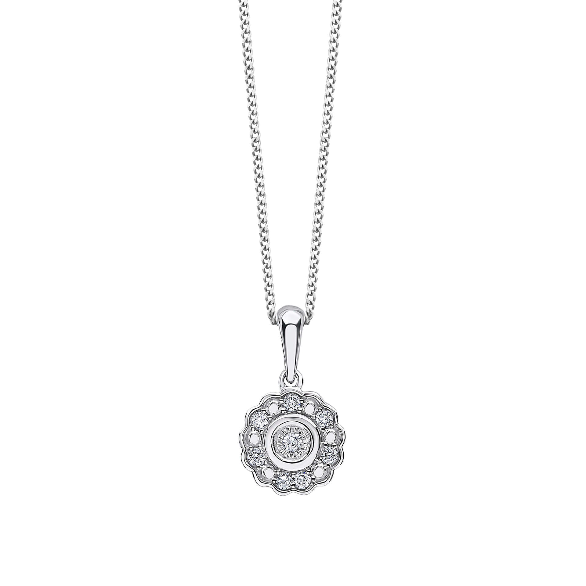 Gecko Jewellery 9ct White Gold Bezel Set Diamond Cluster Pendant