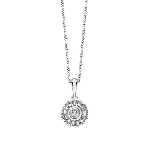 Gecko Jewellery 9ct White Gold Bezel Set Diamond Cluster Pendant