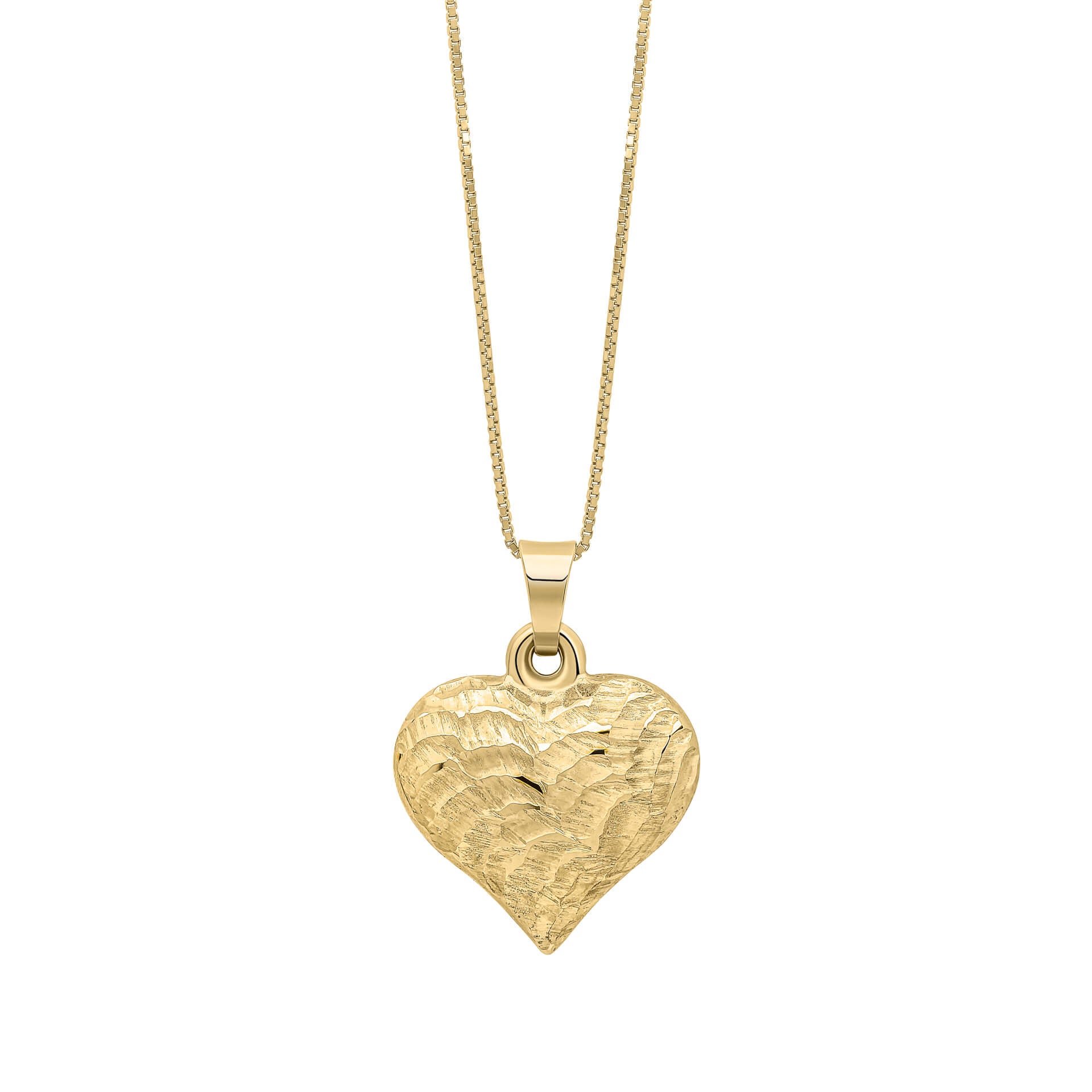 Gecko Jewellery 9ct Yellow Gold Heart Ripple Texture Pendant Necklace