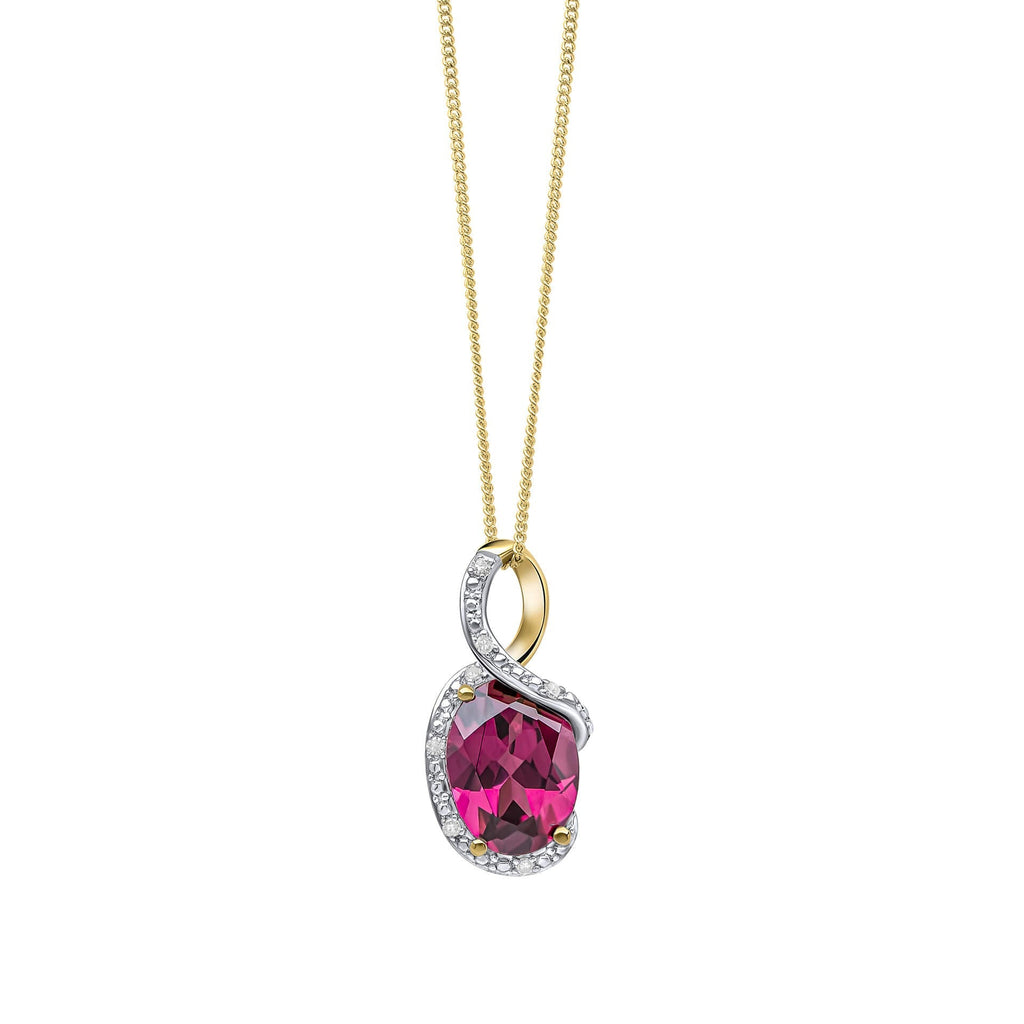 Gecko Jewellery 9ct Yellow Gold Garnet and Diamond Twist Pendant