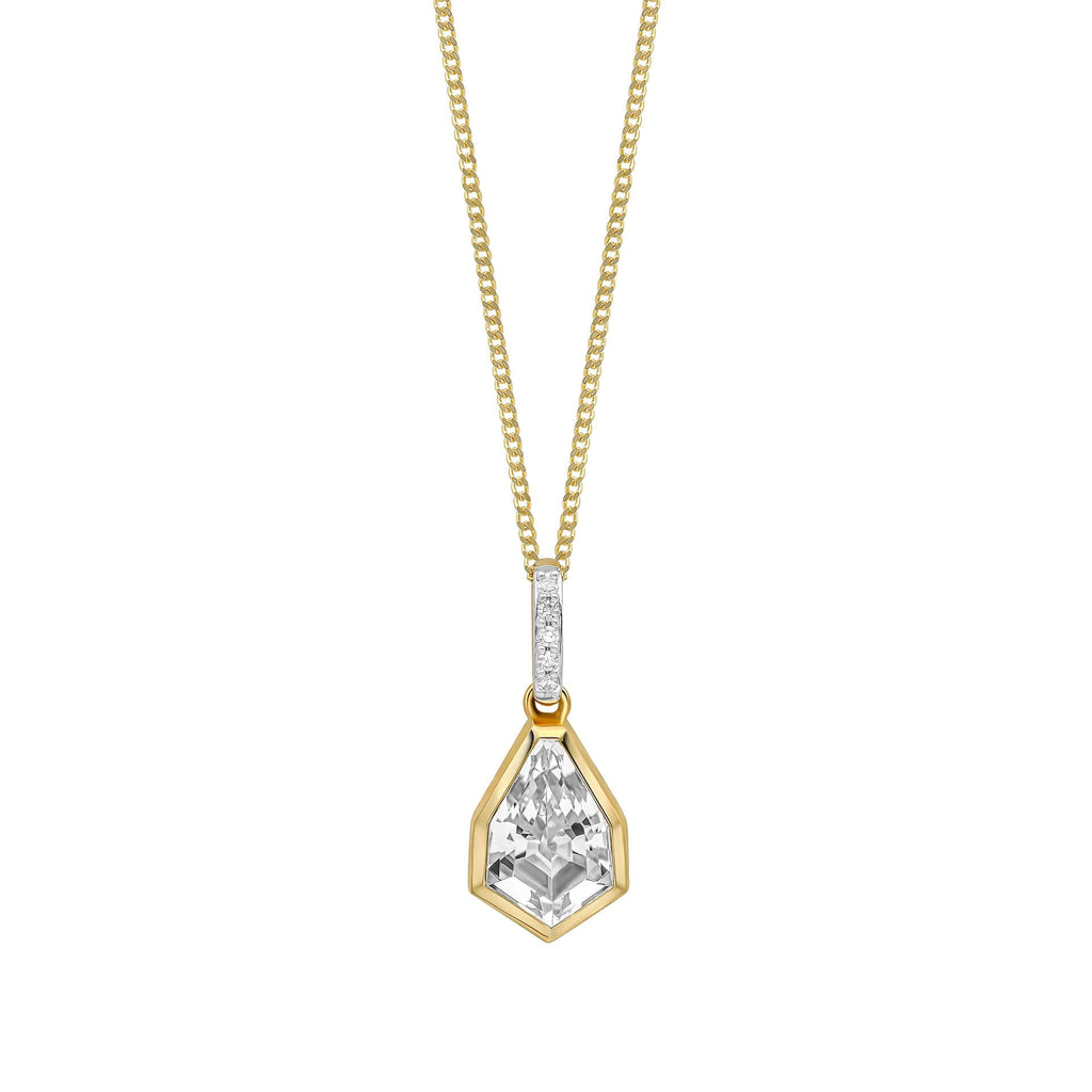 Gecko Shield Cut White Topaz & Diamond Pendant in 9ct Yellow Gold