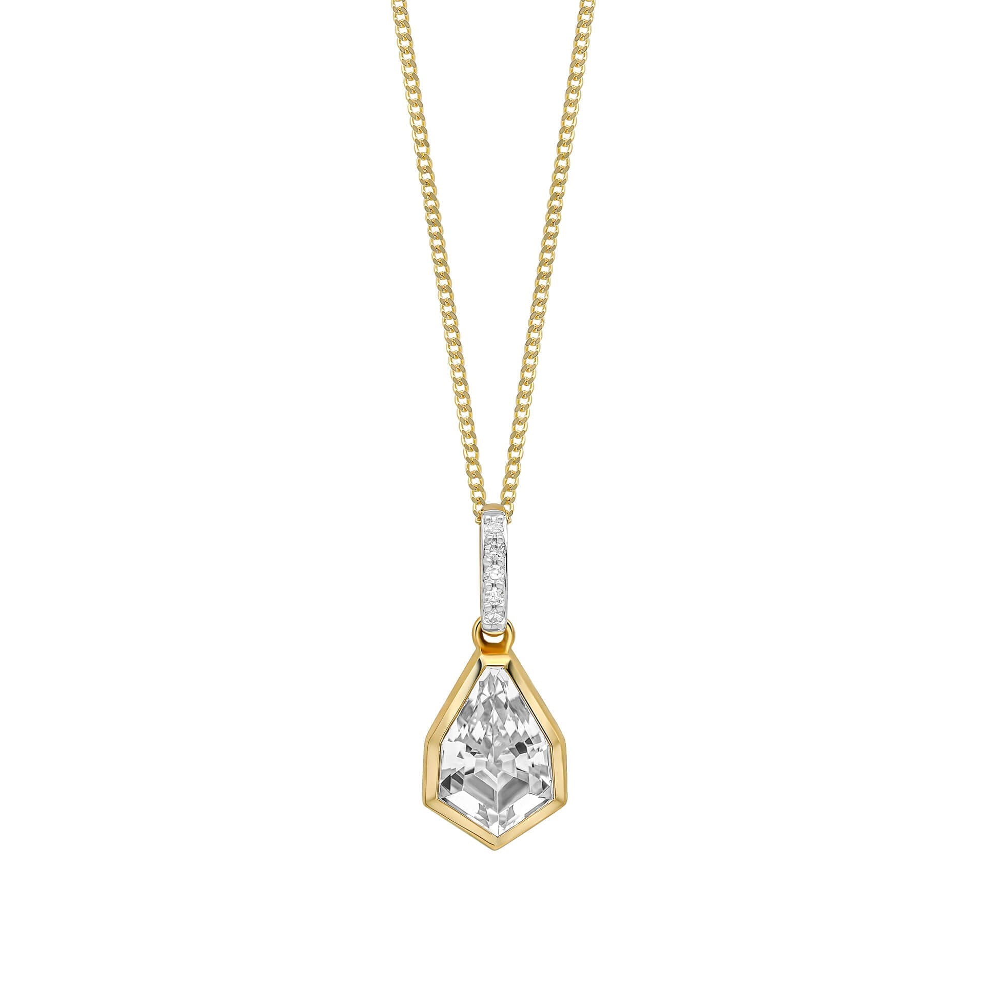 Gecko Shield Cut White Topaz & Diamond Pendant in 9ct Yellow Gold