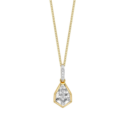 Gecko Shield Cut White Topaz & Diamond Pendant in 9ct Yellow Gold