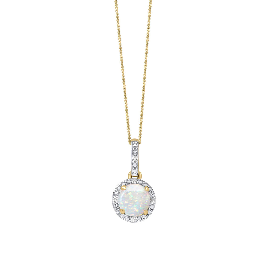 Gecko Jewellery Opal & Diamond Halo Pendant in 9ct Yellow Gold