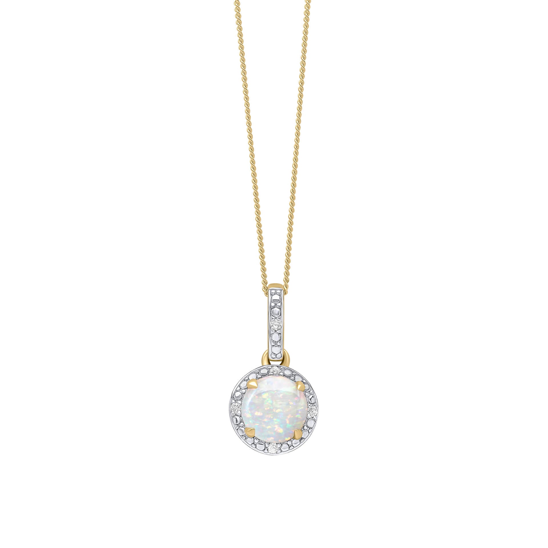 Gecko Jewellery Opal & Diamond Halo Pendant in 9ct Yellow Gold