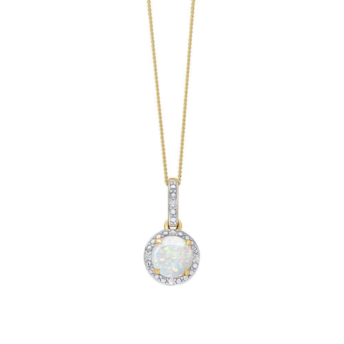 Gecko Jewellery Opal & Diamond Halo Pendant in 9ct Yellow Gold