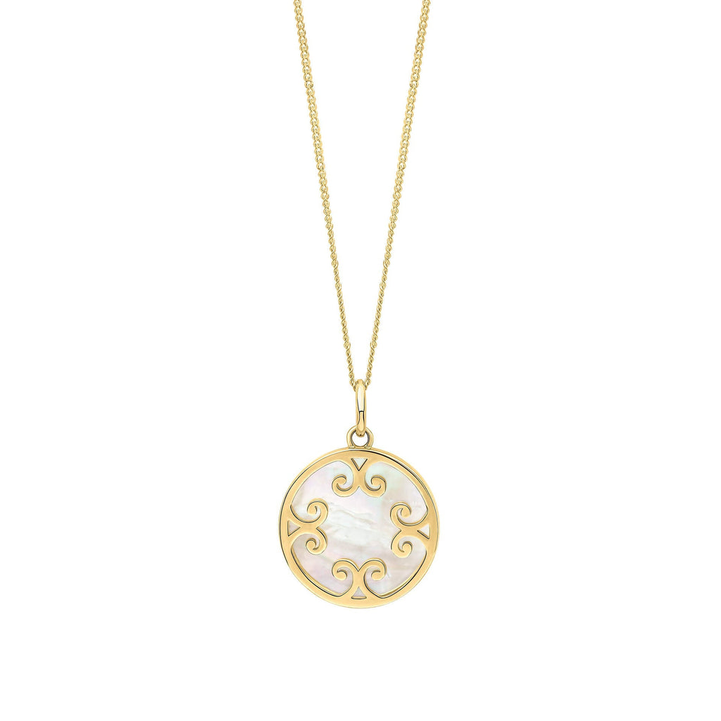 Gecko Jewellery 9ct Yellow Gold Mother of Pearl Inlay Swirl Pendant