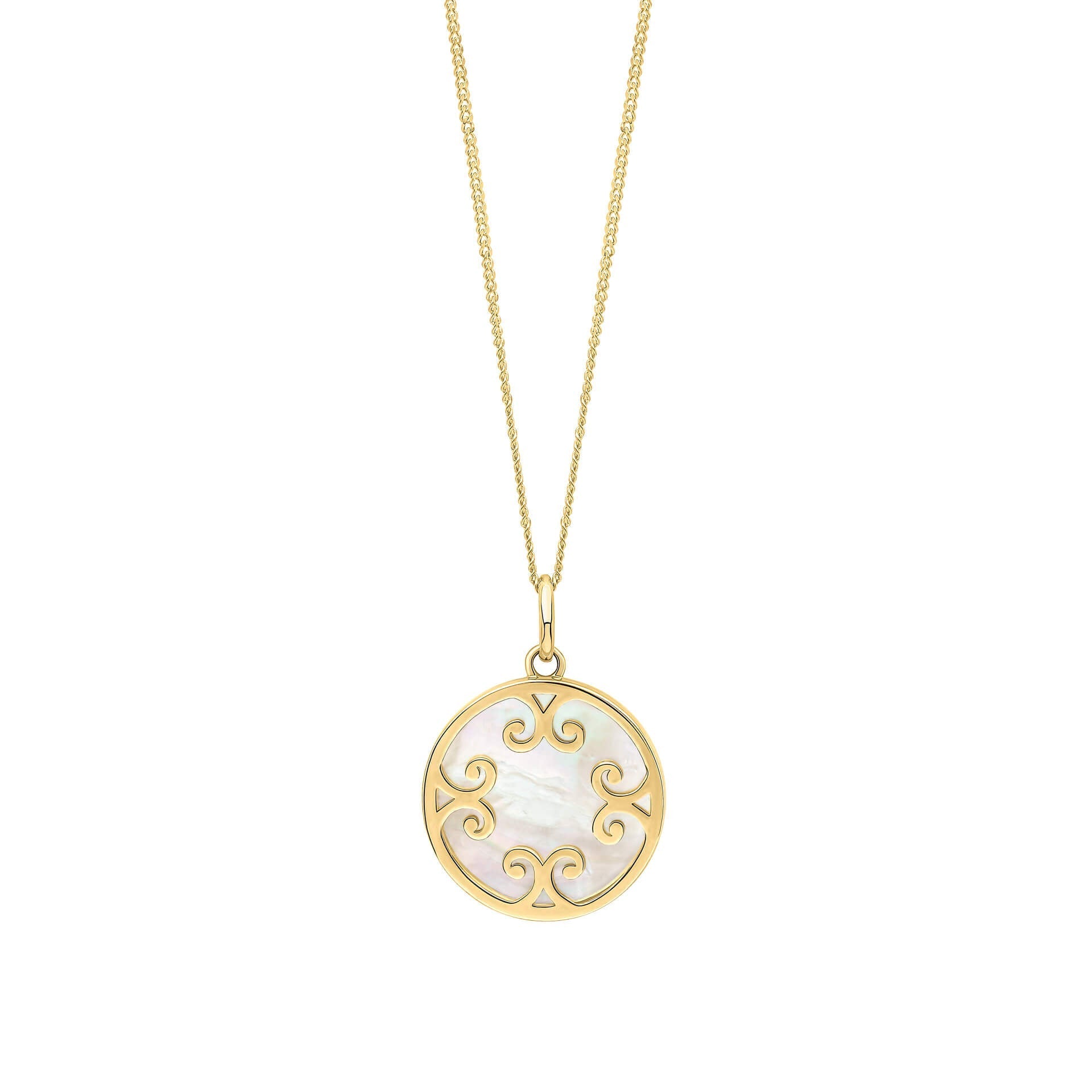 Gecko Jewellery 9ct Yellow Gold Mother of Pearl Inlay Swirl Pendant