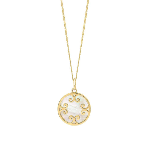 Gecko Jewellery 9ct Yellow Gold Mother of Pearl Inlay Swirl Pendant