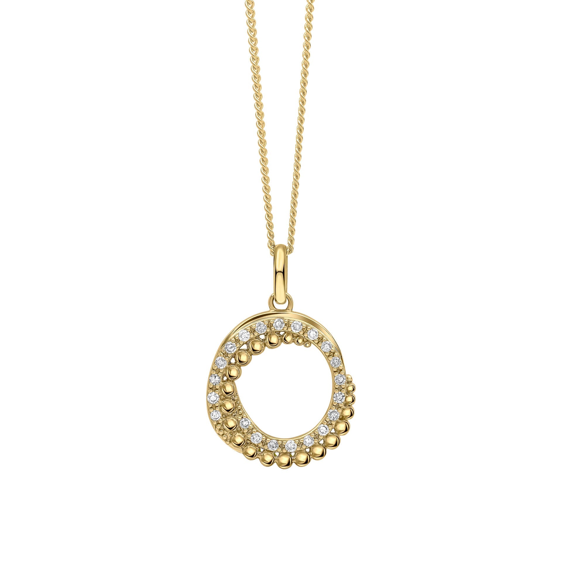 Gecko Jewellery 9ct Yellow Gold Diamond Swirl Pendant – Stippled Edge