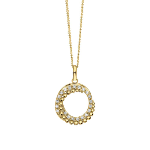 Gecko Jewellery 9ct Yellow Gold Diamond Swirl Pendant – Stippled Edge