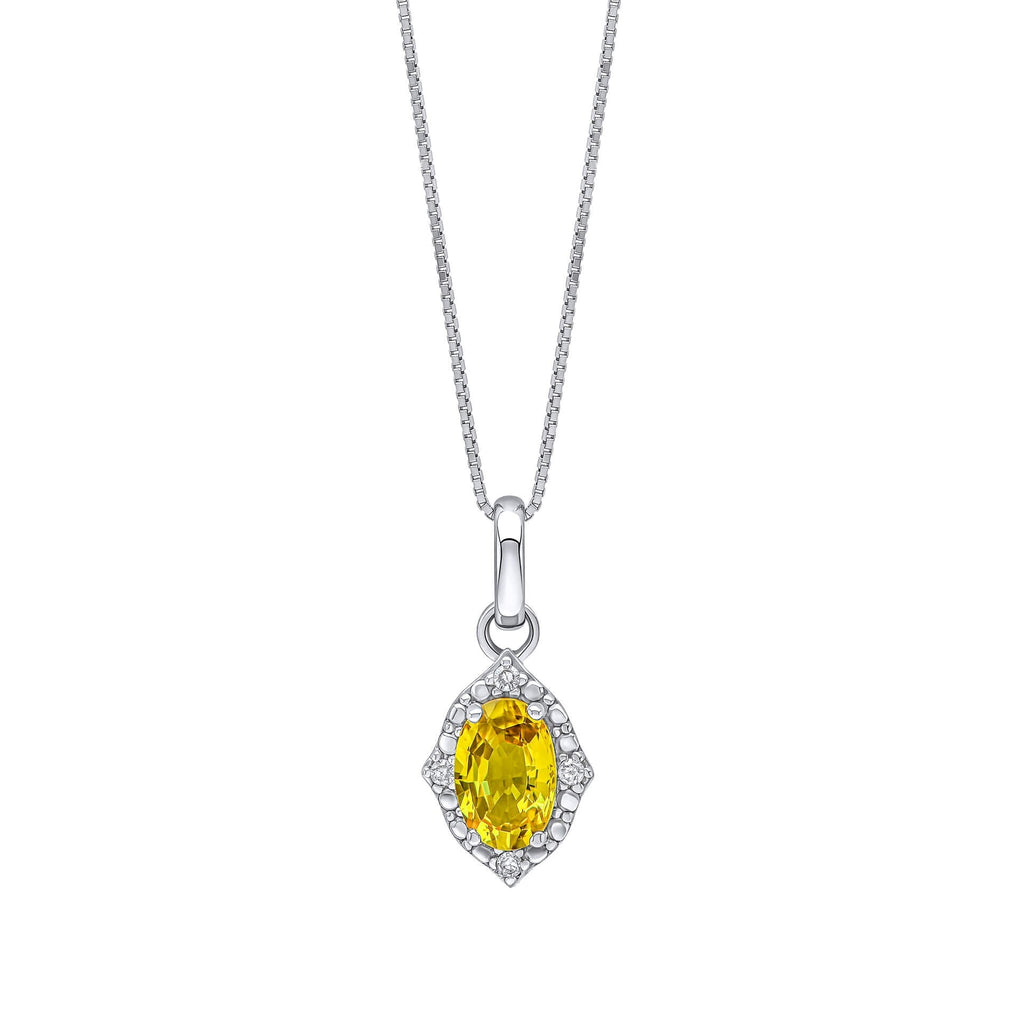 Gecko Jewellery Yellow Sapphire and Diamond Oval Pendant in 9ct White Gold