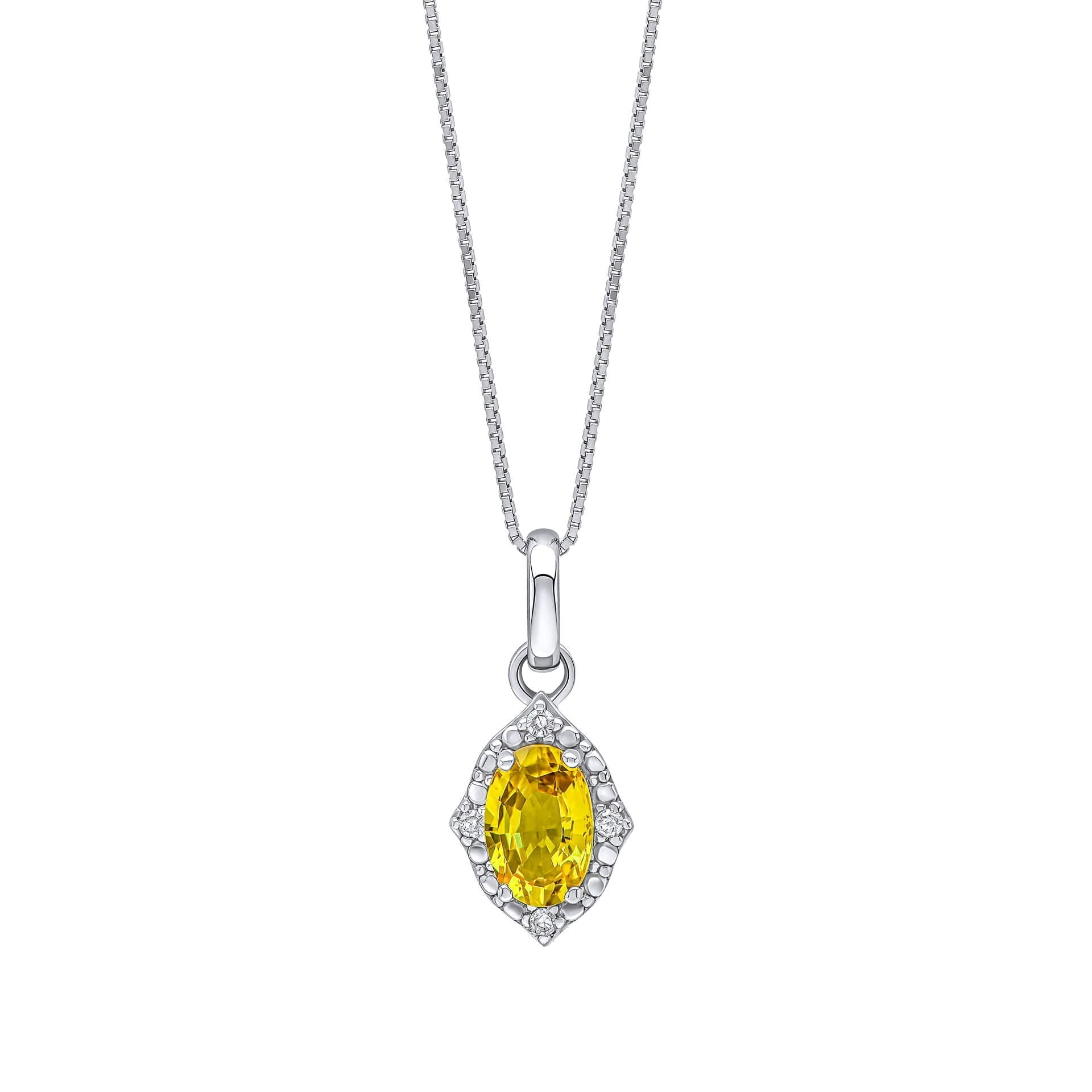 Gecko Jewellery Yellow Sapphire and Diamond Oval Pendant in 9ct White Gold