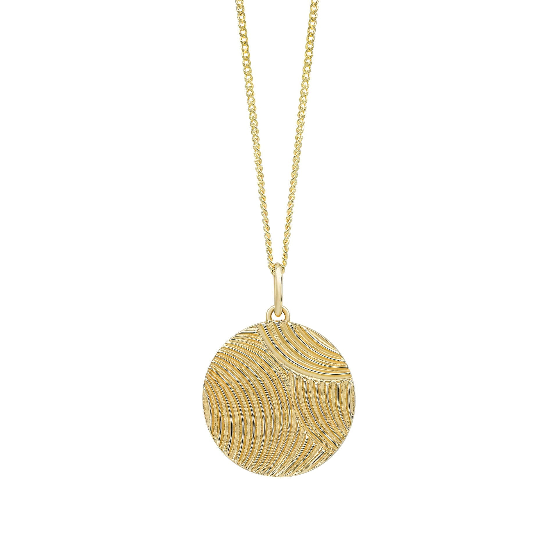Gecko Jewellery 9ct Gold Diamond Cut Ripple Round Disc Pendant