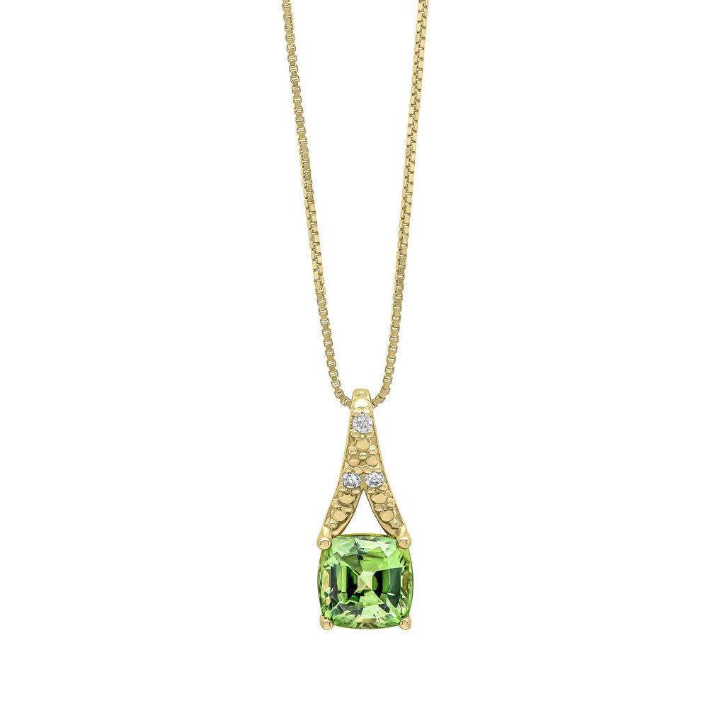 Gecko Jewellery 9ct Gold Green Sapphire and Diamond Cushion Pendant