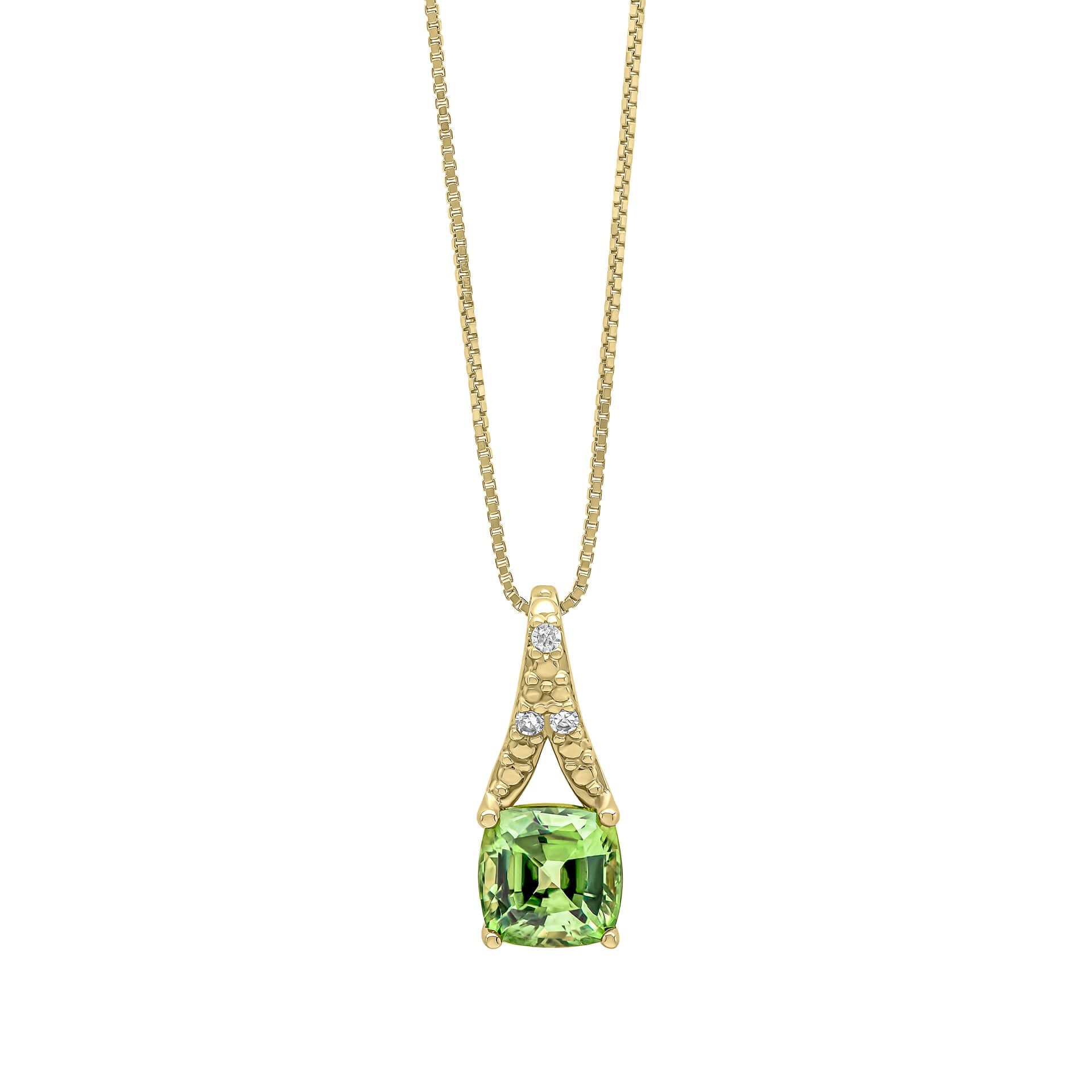 Gecko Jewellery 9ct Gold Green Sapphire and Diamond Cushion Pendant