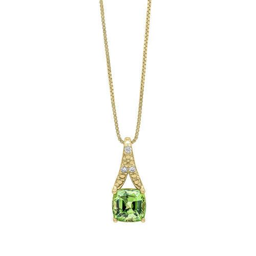 Gecko Jewellery 9ct Gold Green Sapphire and Diamond Cushion Pendant
