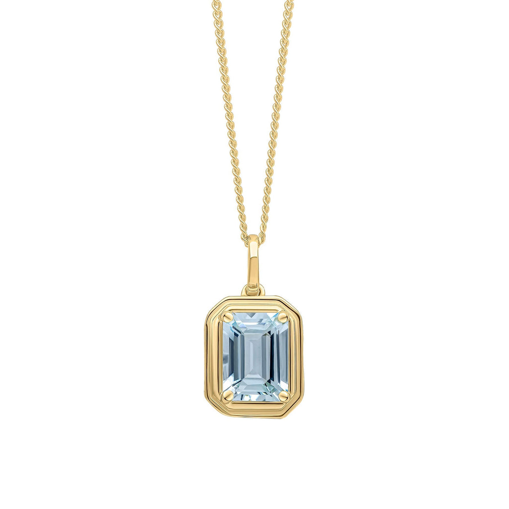 Gecko Jewellery Elongated Octagon Aquamarine Pendant in 9ct Yellow Gold