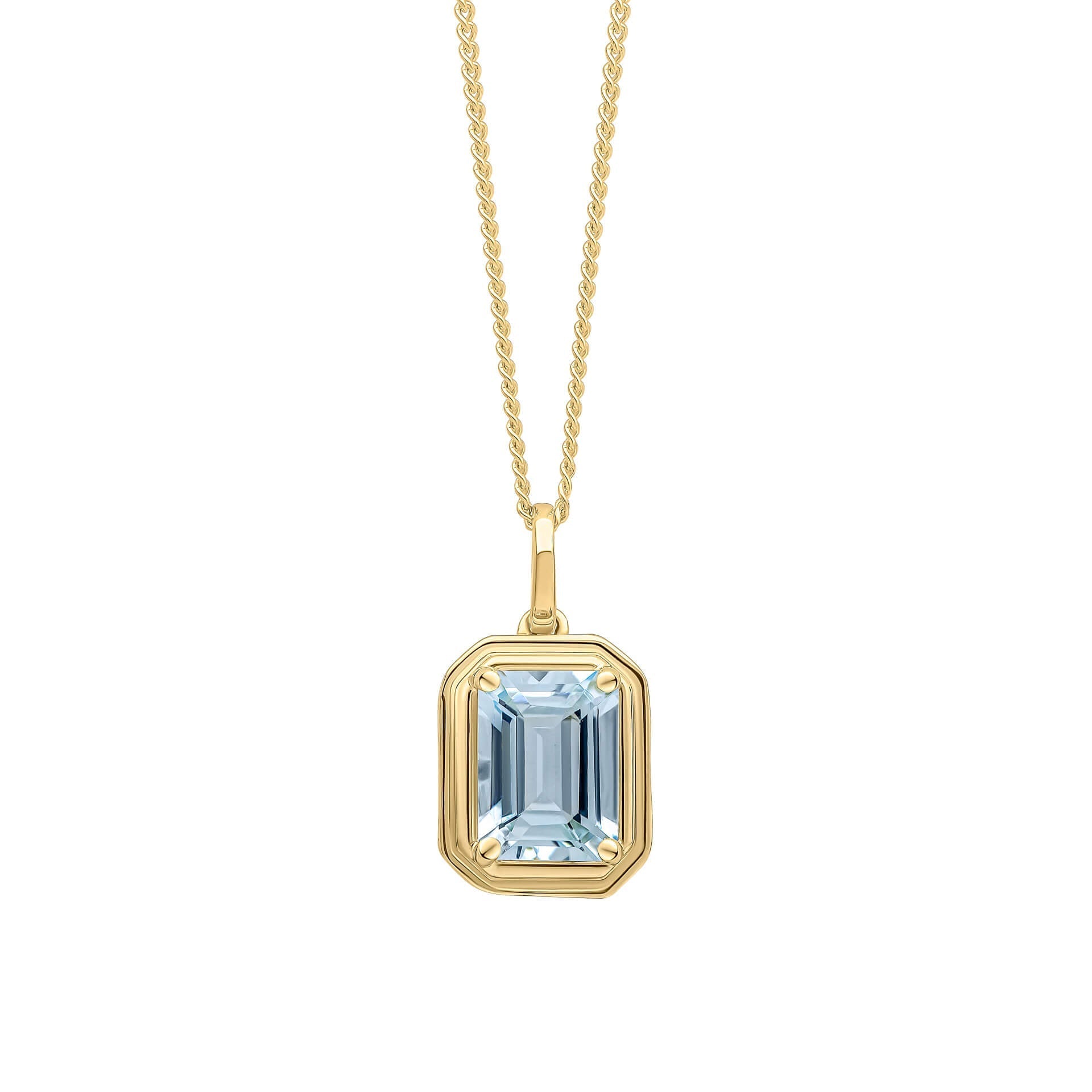 Gecko Jewellery Elongated Octagon Aquamarine Pendant in 9ct Yellow Gold