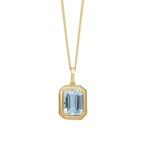 Gecko Jewellery Elongated Octagon Aquamarine Pendant in 9ct Yellow Gold