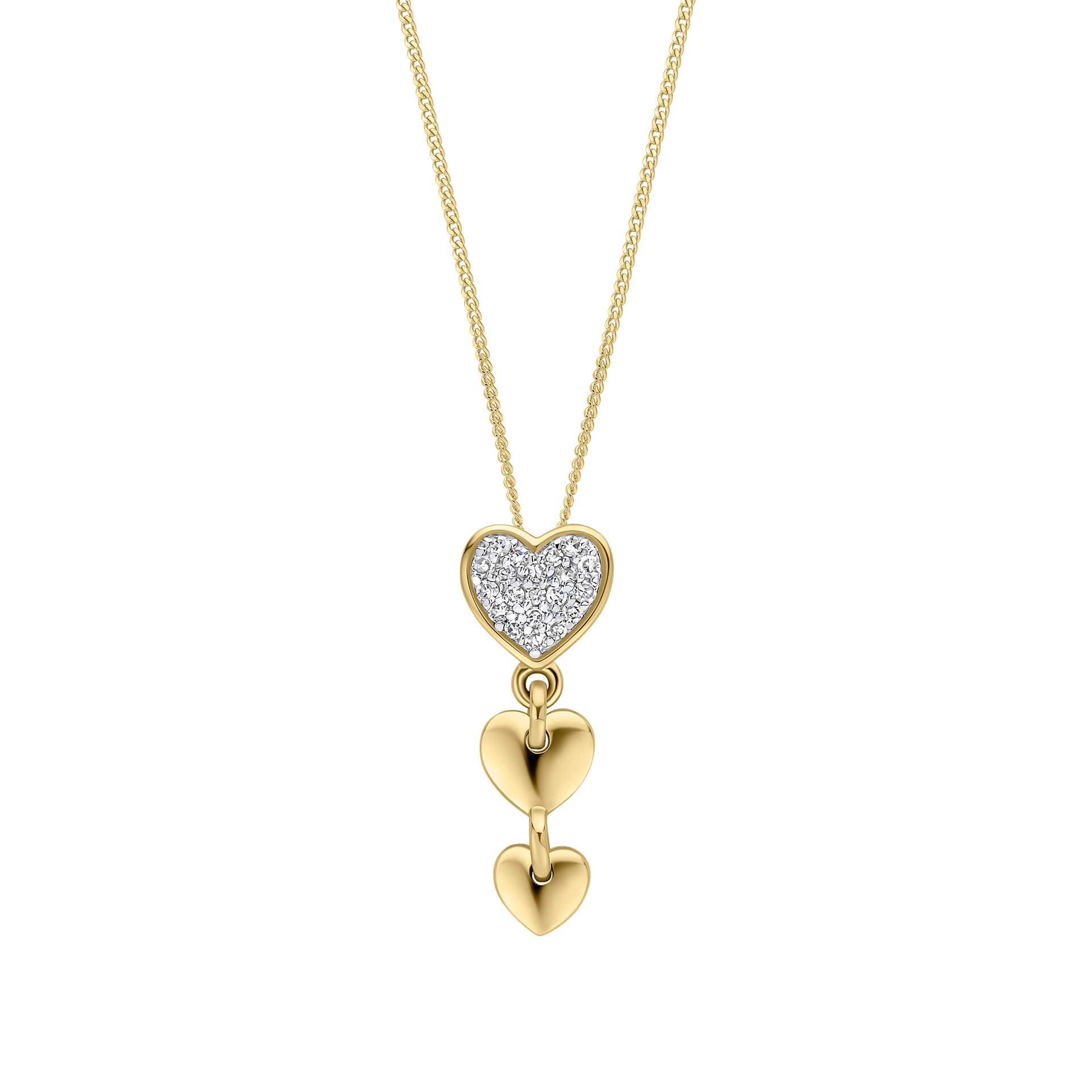 Gecko Jewellery 9ct Yellow Gold Triple Heart Diamond Drop Pendant