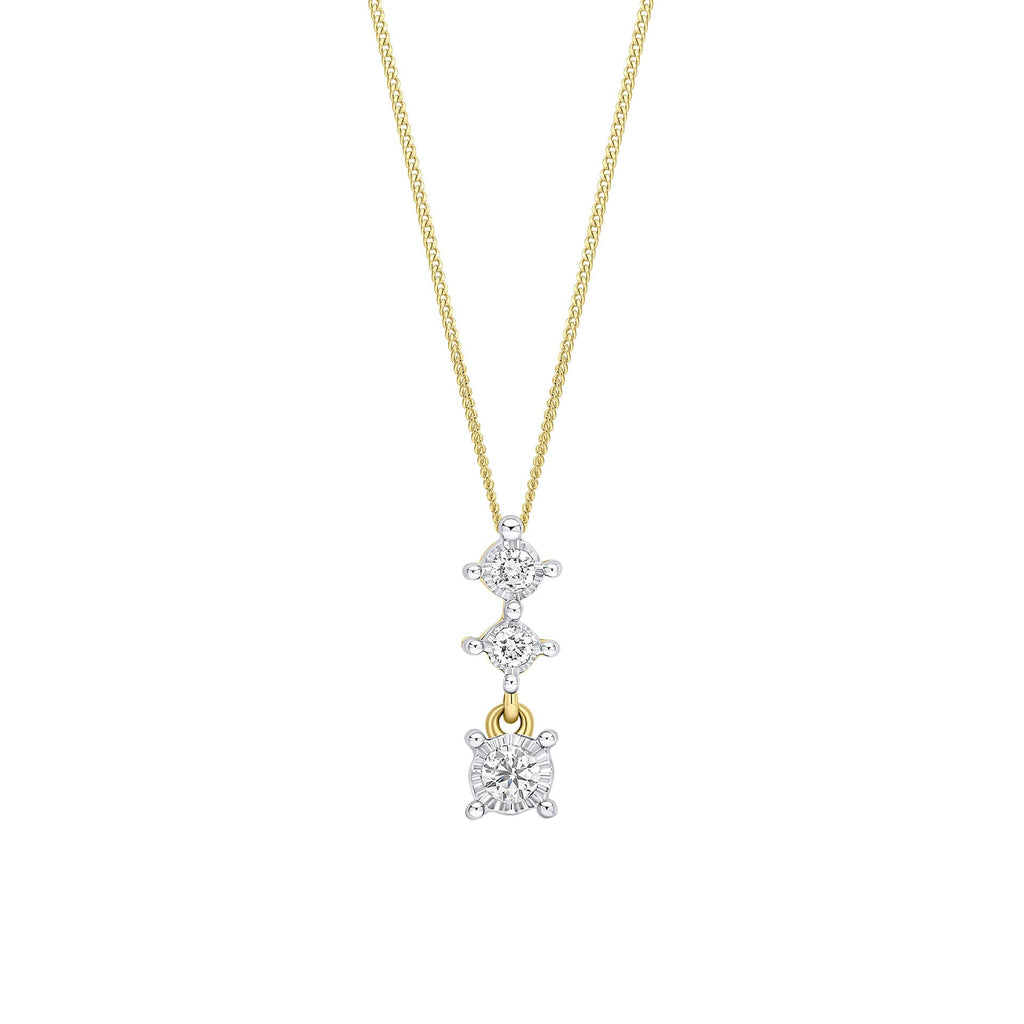 Gecko Jewellery 9ct Gold Diamond Trilogy Drop Pendant Necklace