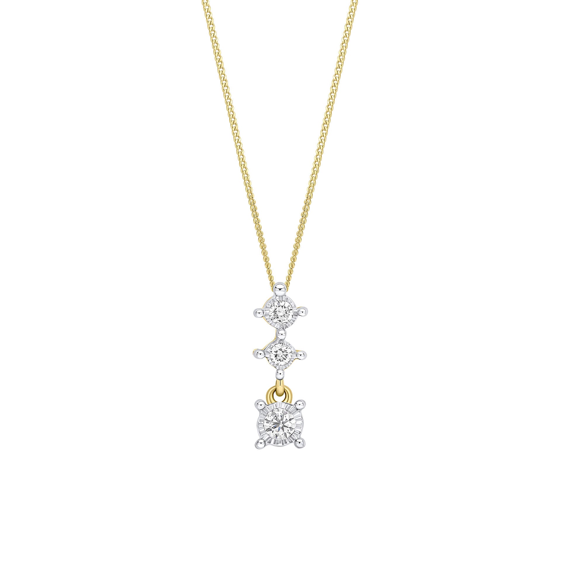 Gecko Jewellery 9ct Gold Diamond Trilogy Drop Pendant Necklace