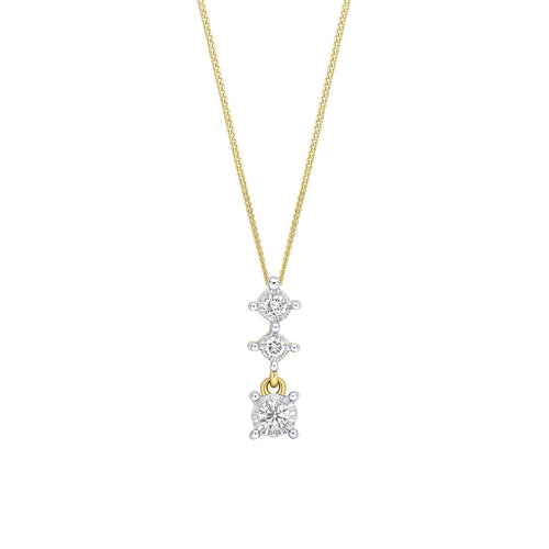Gecko Jewellery 9ct Gold Diamond Trilogy Drop Pendant Necklace
