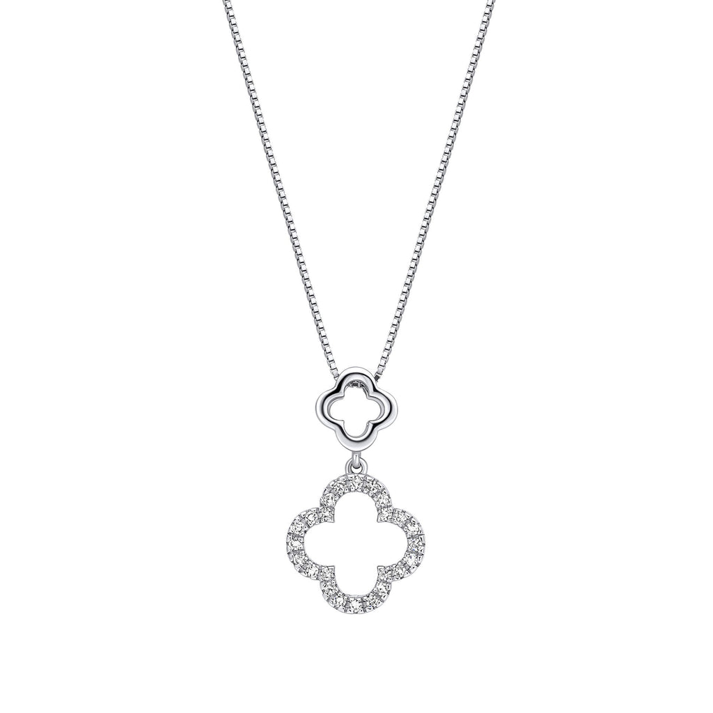 Gecko Jewellery 9ct White Gold Diamond Quatrefoil Drop Pendant