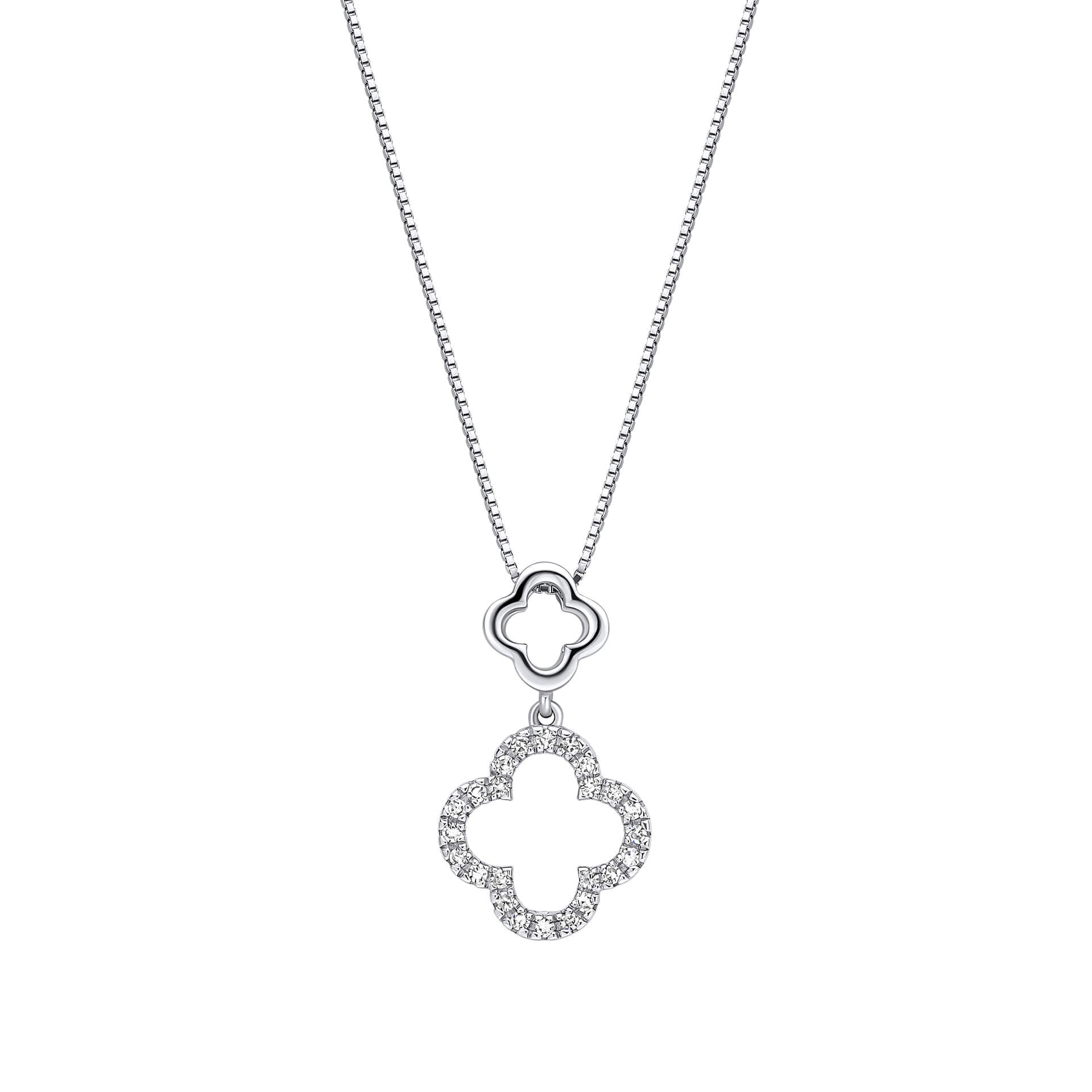 Gecko Jewellery 9ct White Gold Diamond Quatrefoil Drop Pendant