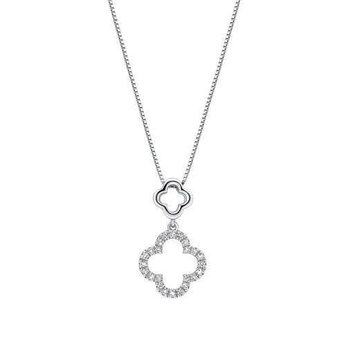 Gecko Jewellery 9ct White Gold Diamond Quatrefoil Drop Pendant