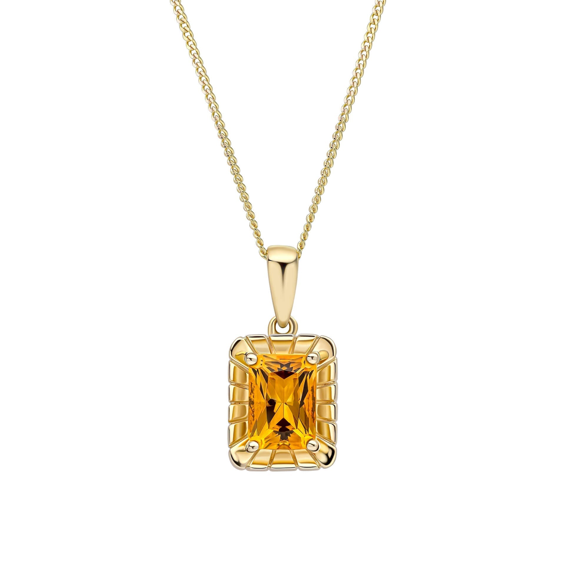 Gecko Jewellery 9ct Yellow Gold Octagon Citrine Pendant Necklace