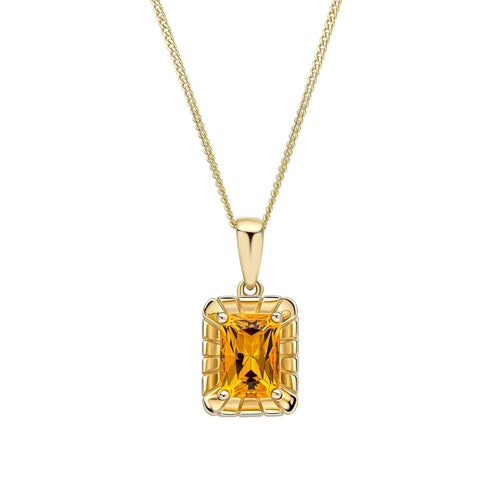Gecko Jewellery 9ct Yellow Gold Octagon Citrine Pendant Necklace