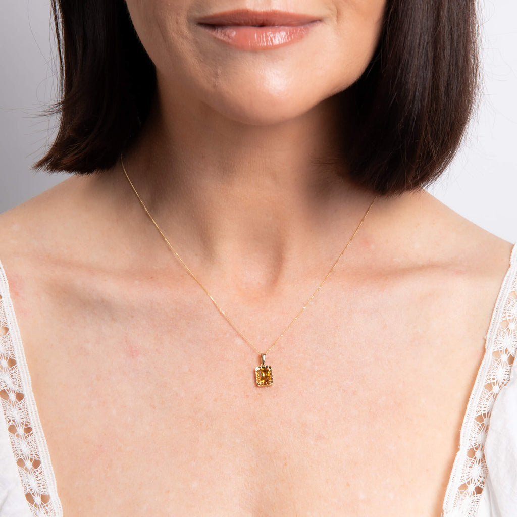 Gecko Jewellery 9ct Yellow Gold Octagon Citrine Pendant Necklace