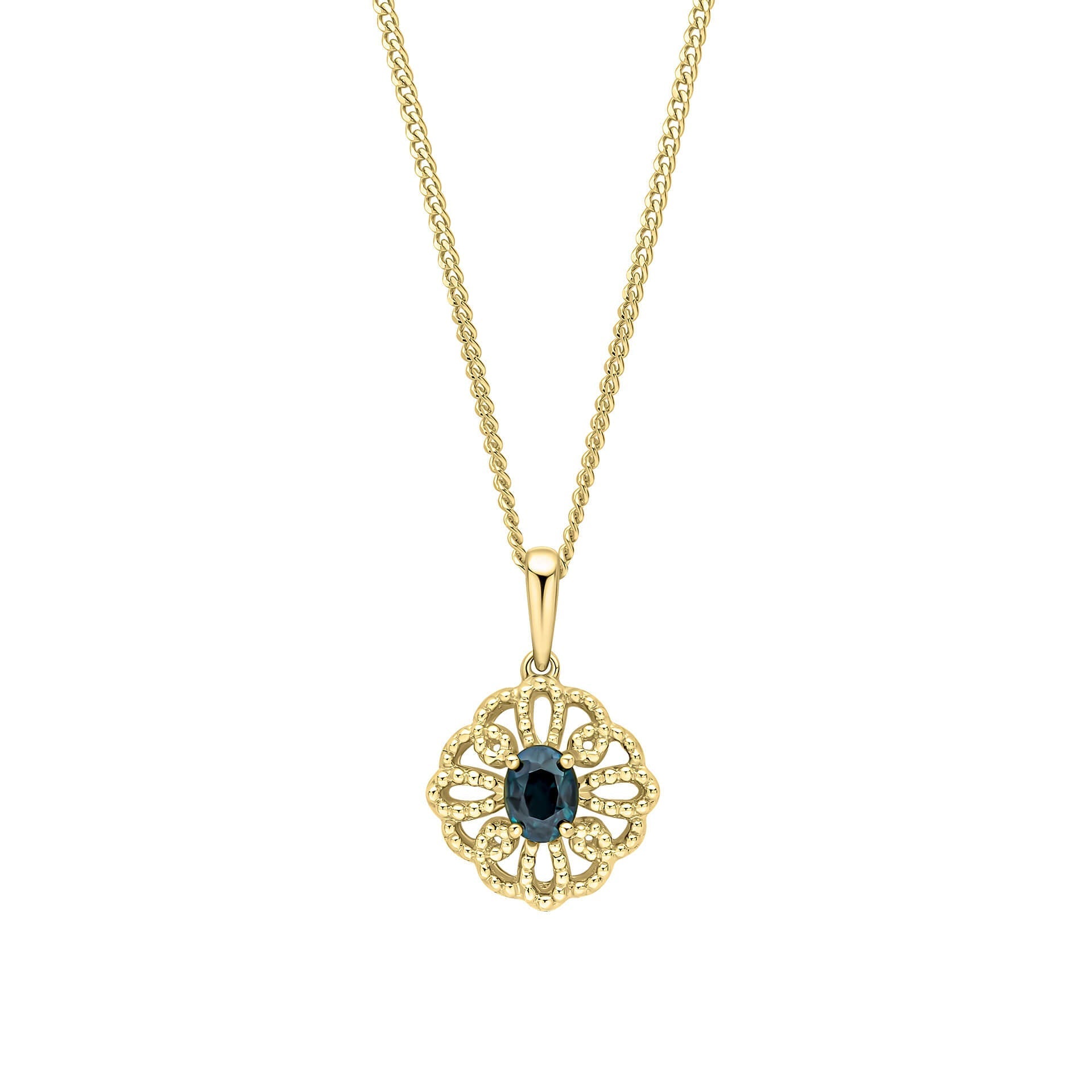 Gecko Jewellery Ornate Sapphire Pendant | 9ct Yellow Gold Vintage Style