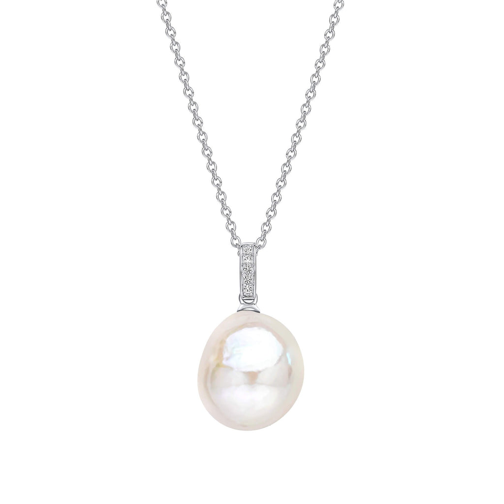 Gecko Jewellery Baroque Pearl & White Topaz 9ct White Gold Pendant