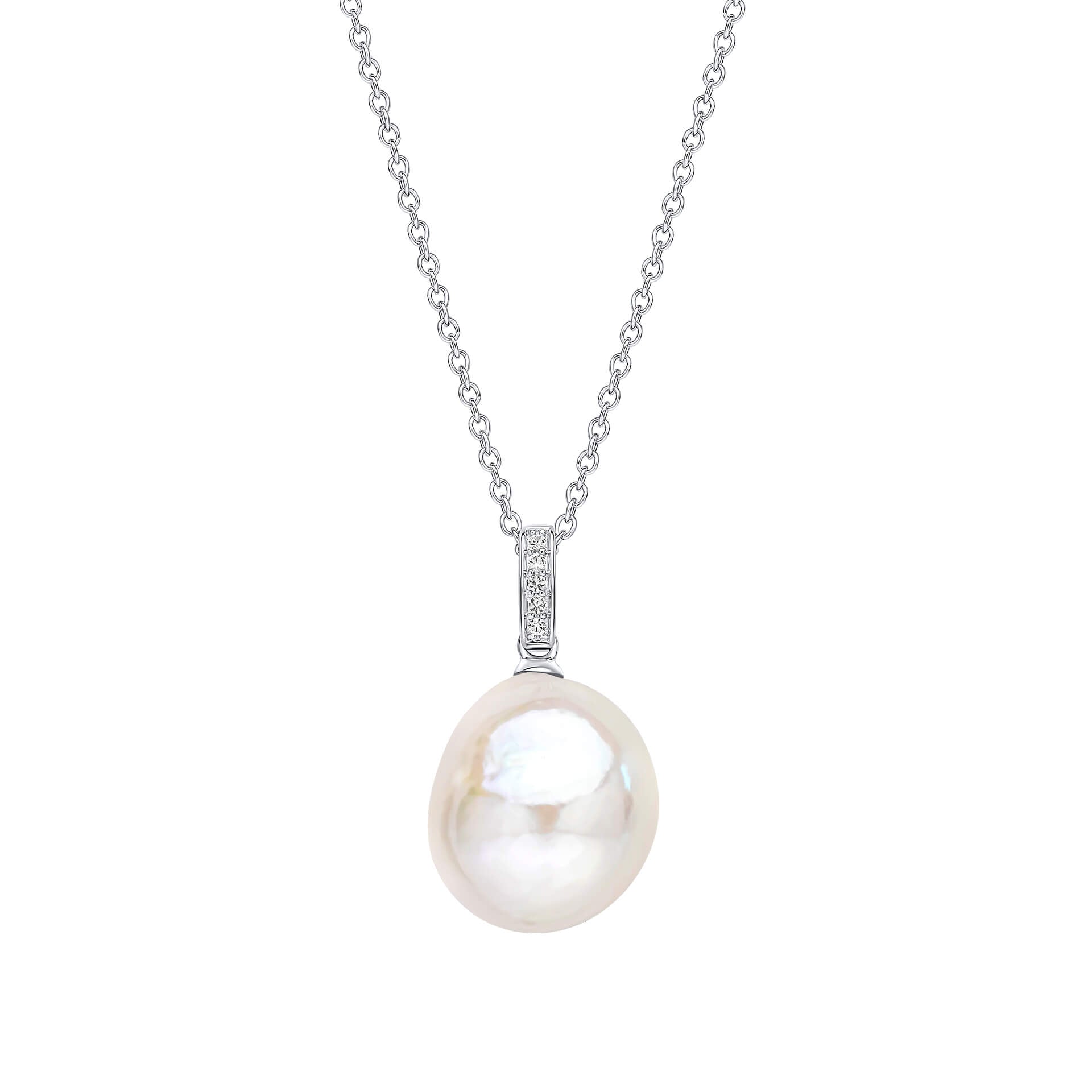 Gecko Jewellery Baroque Pearl & White Topaz 9ct White Gold Pendant