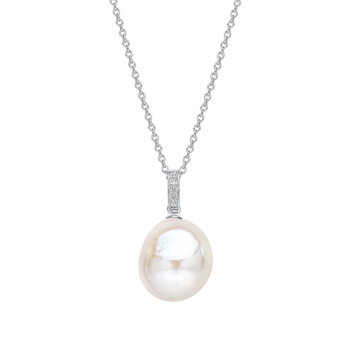 Gecko Jewellery Baroque Pearl & White Topaz 9ct White Gold Pendant