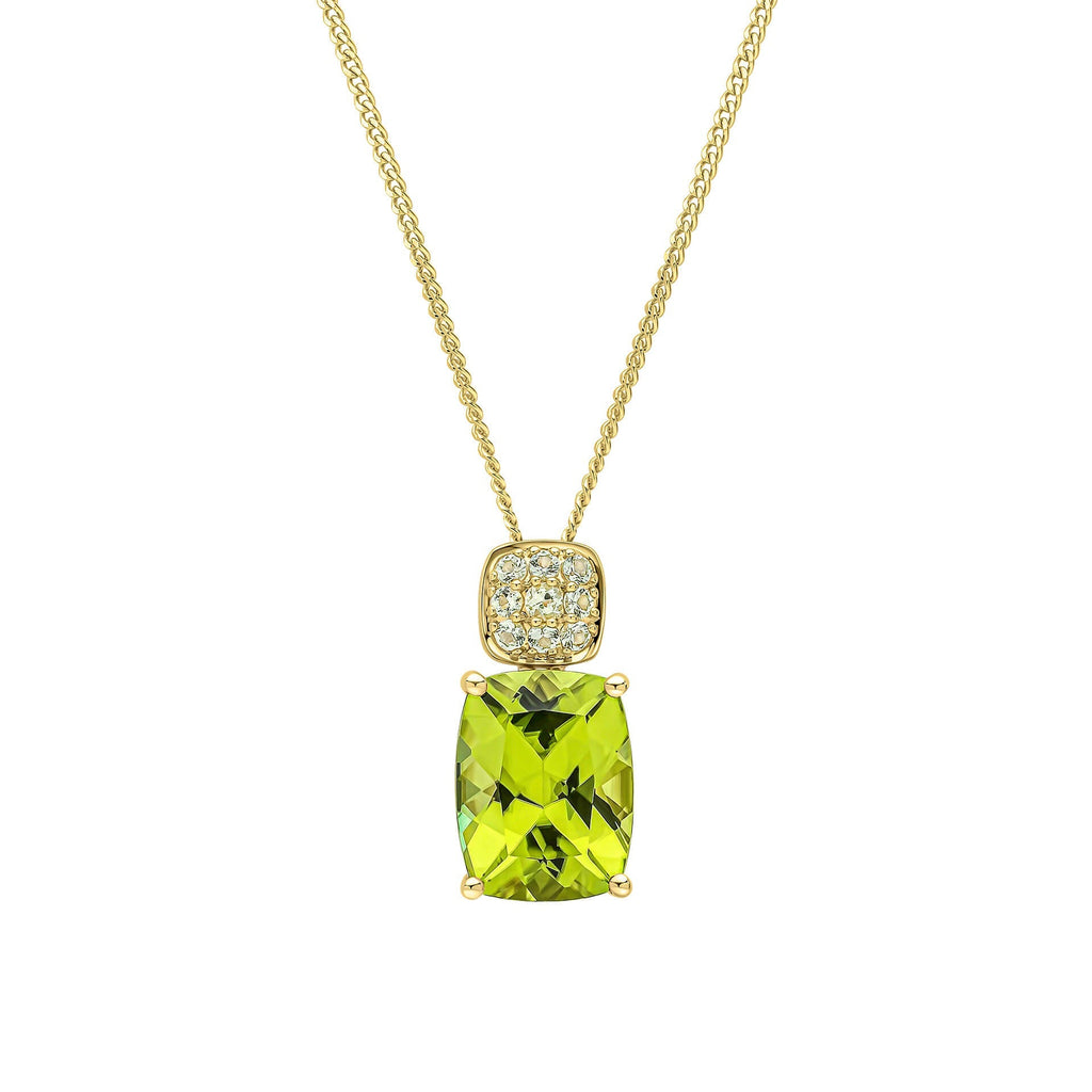 Gecko Jewellery 9ct Yellow Gold Cushion Cut Peridot Cluster Earrings