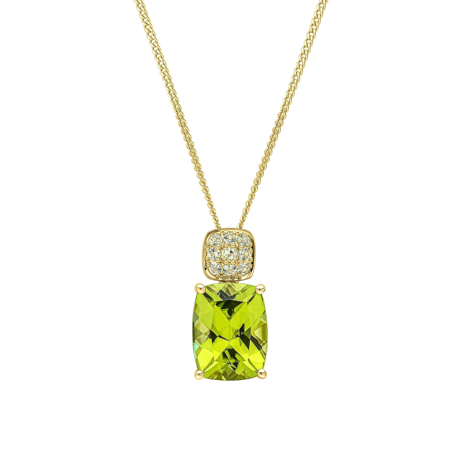 Gecko Jewellery 9ct Yellow Gold Cushion Cut Peridot Cluster Earrings