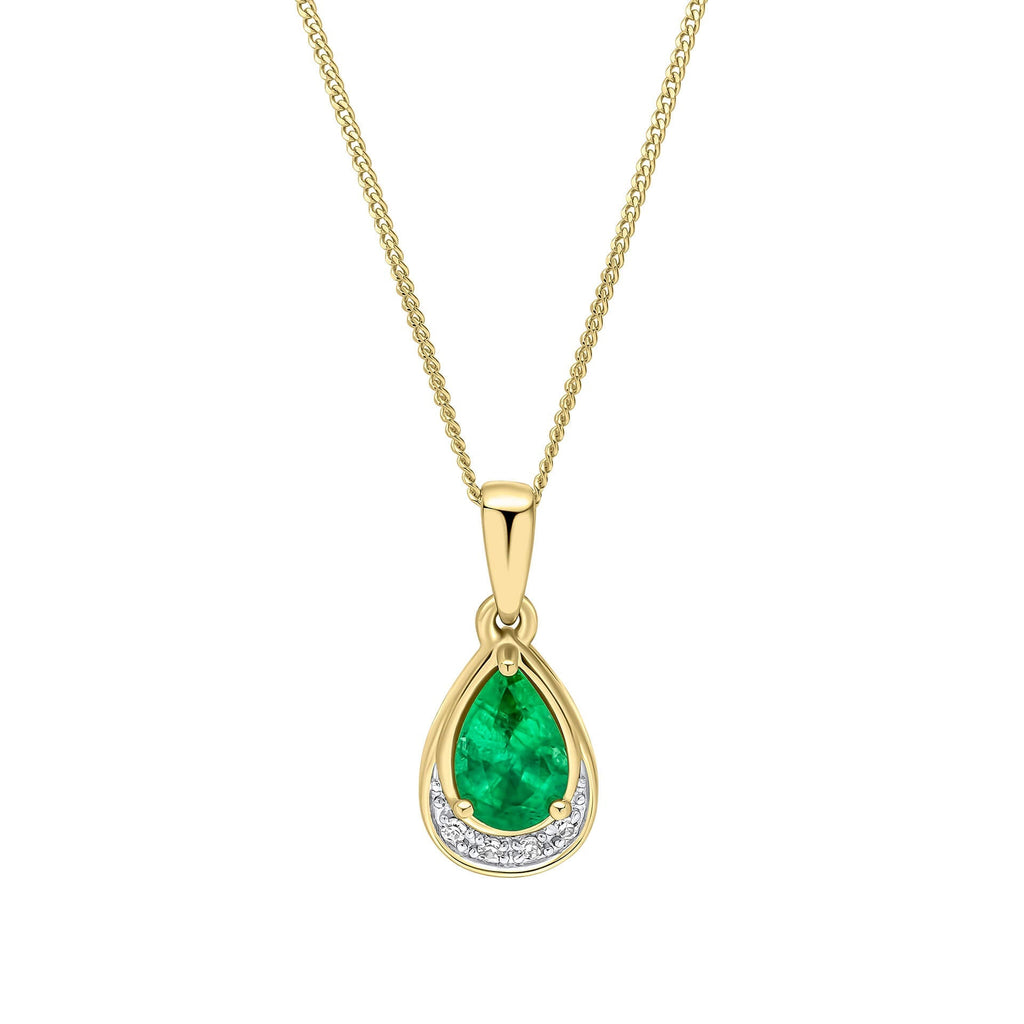 Gecko Jewellery Teardrop Emerald and Diamond Pendant in 9ct Yellow Gold