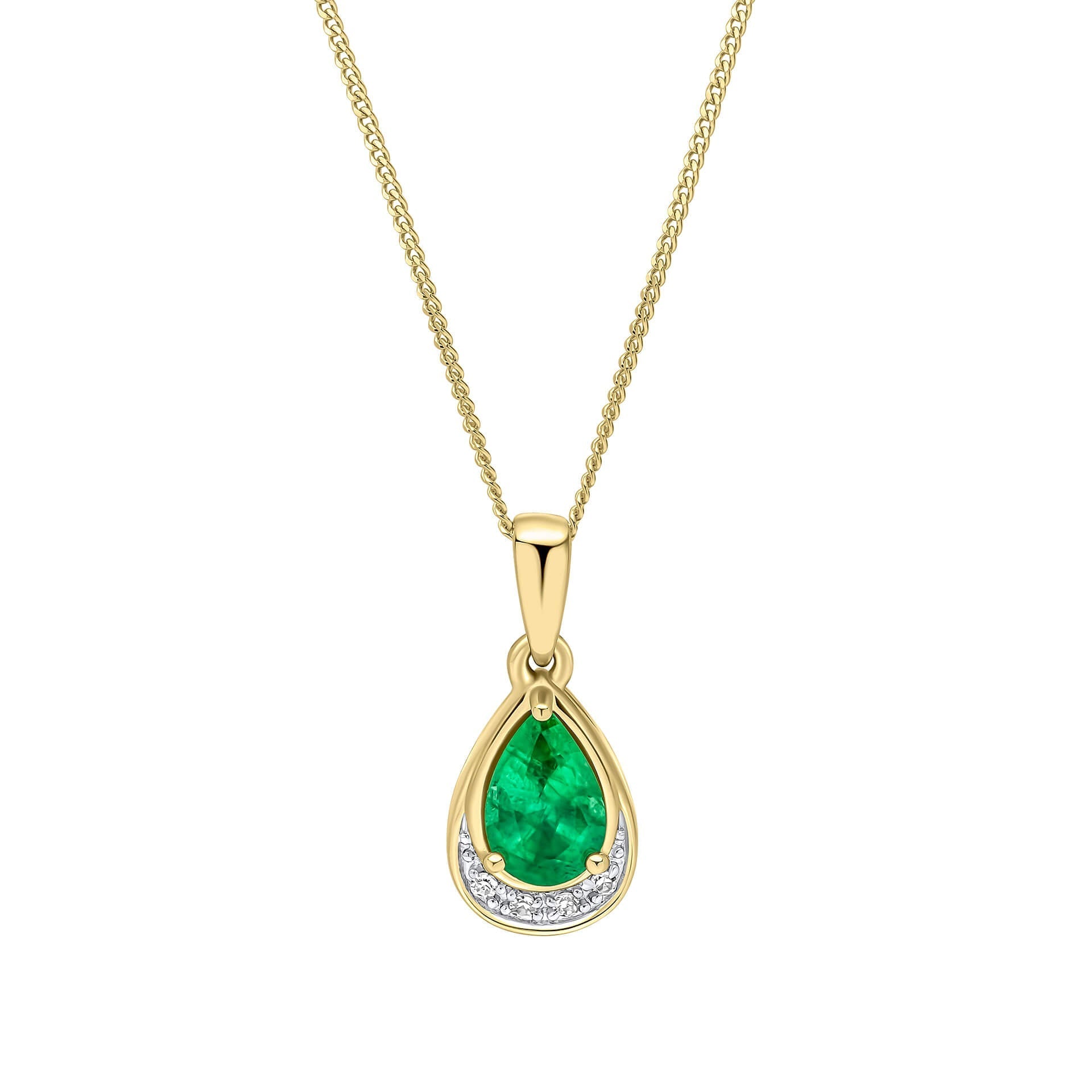 Gecko Jewellery Teardrop Emerald and Diamond Pendant in 9ct Yellow Gold