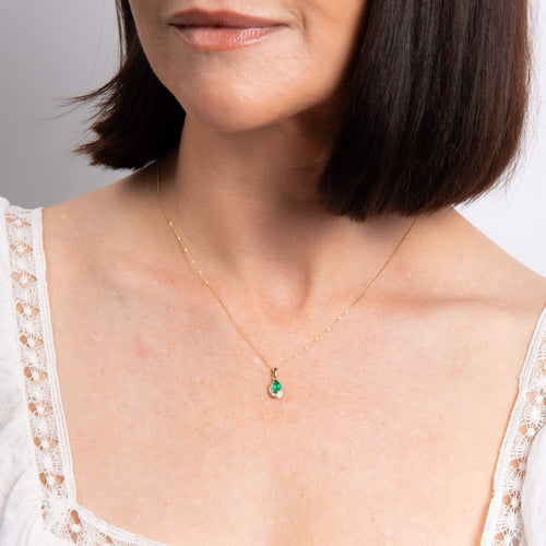Gecko Jewellery Teardrop Emerald and Diamond Pendant in 9ct Yellow Gold