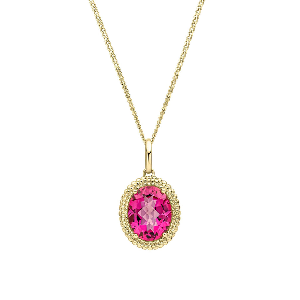Gecko Jewellery 9ct Gold Oval Cut Pink Topaz Pendant – Vintage Style