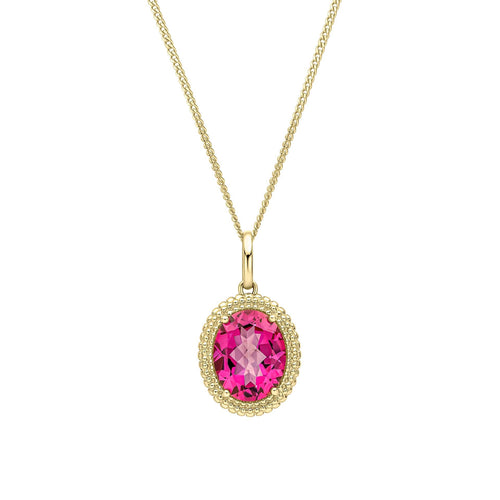 Gecko Jewellery 9ct Gold Oval Cut Pink Topaz Pendant – Vintage Style