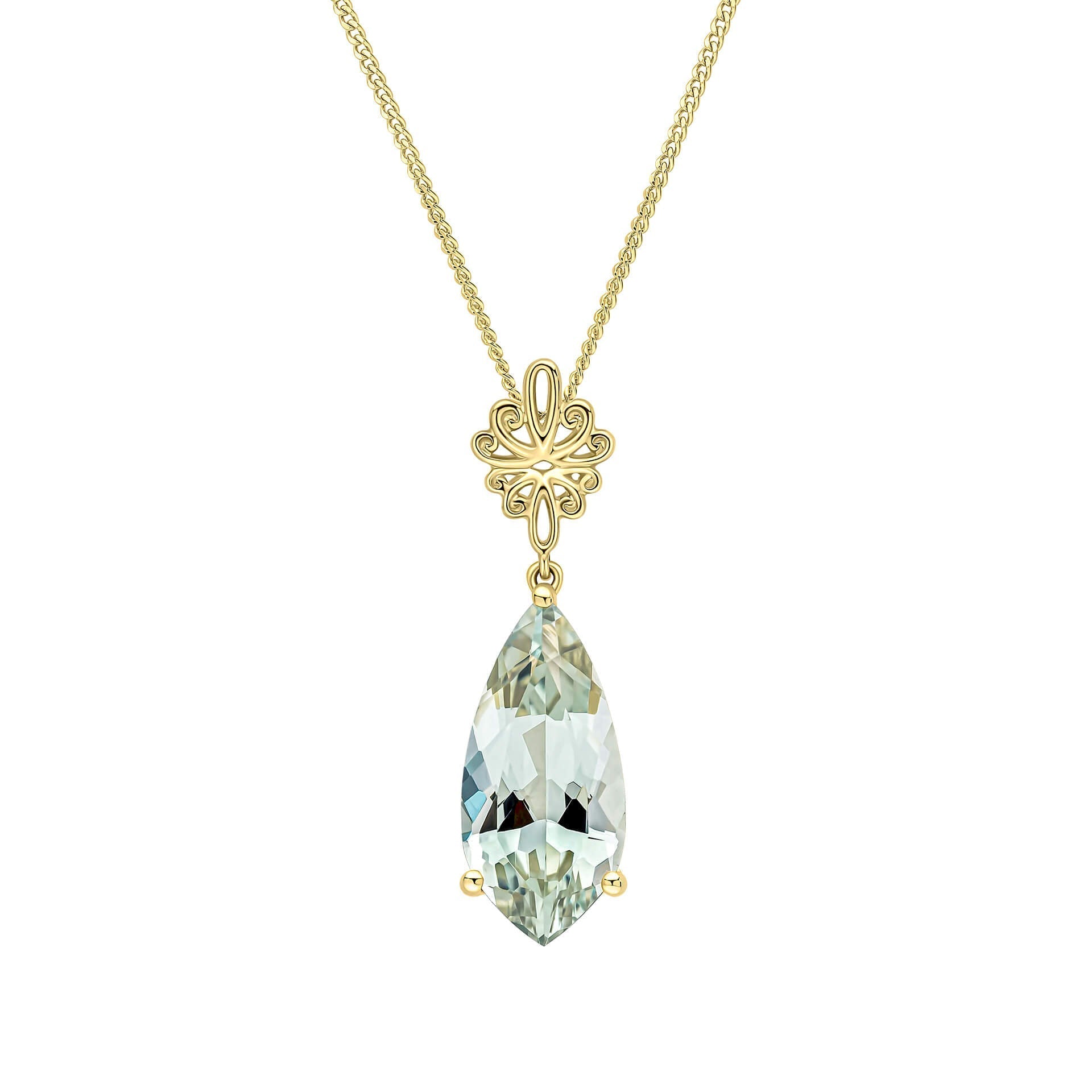 Green Quartz Drop Pendant in 9ct Yellow Gold | Gecko Jewellery Retail