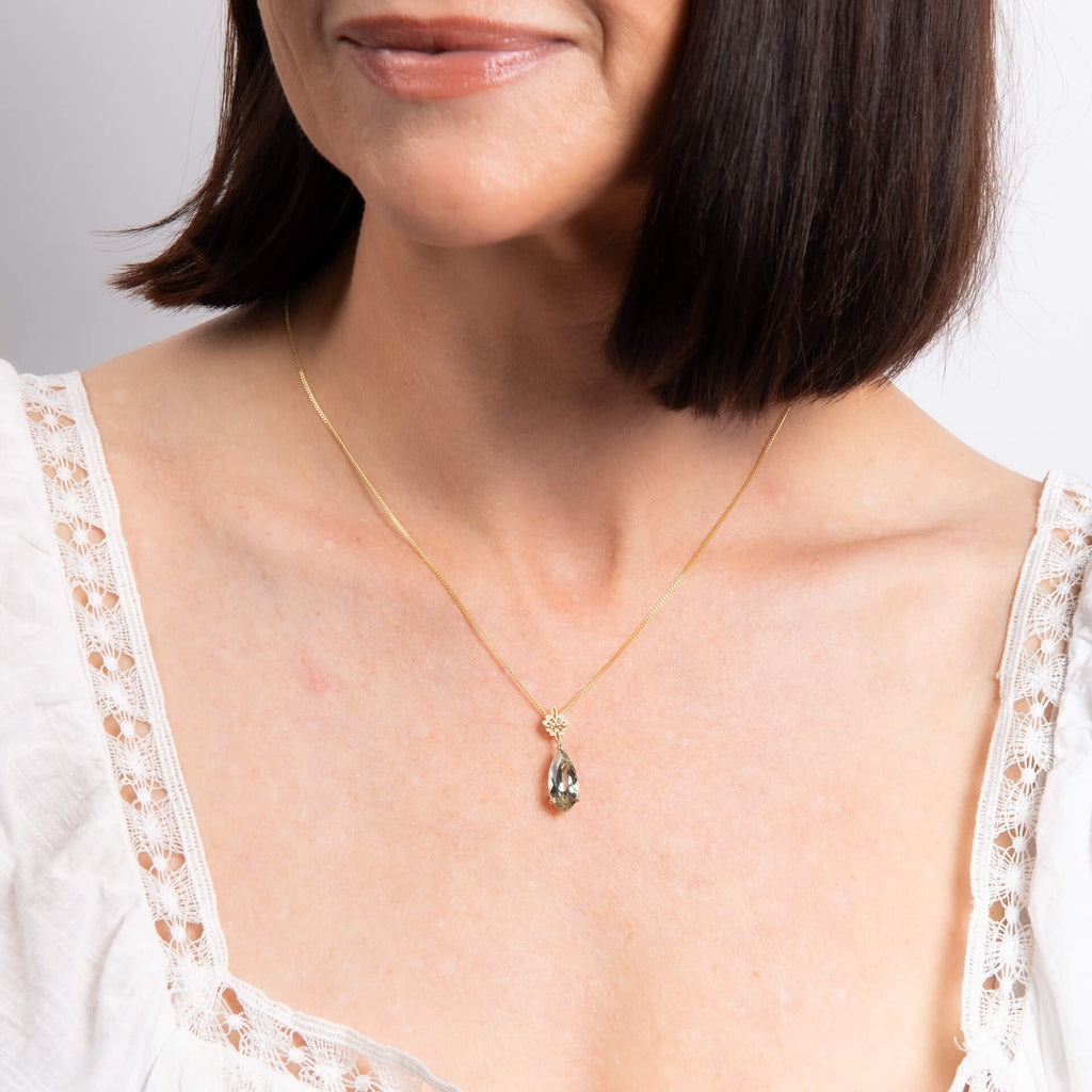 Green Quartz Drop Pendant in 9ct Yellow Gold | Gecko Jewellery Retail