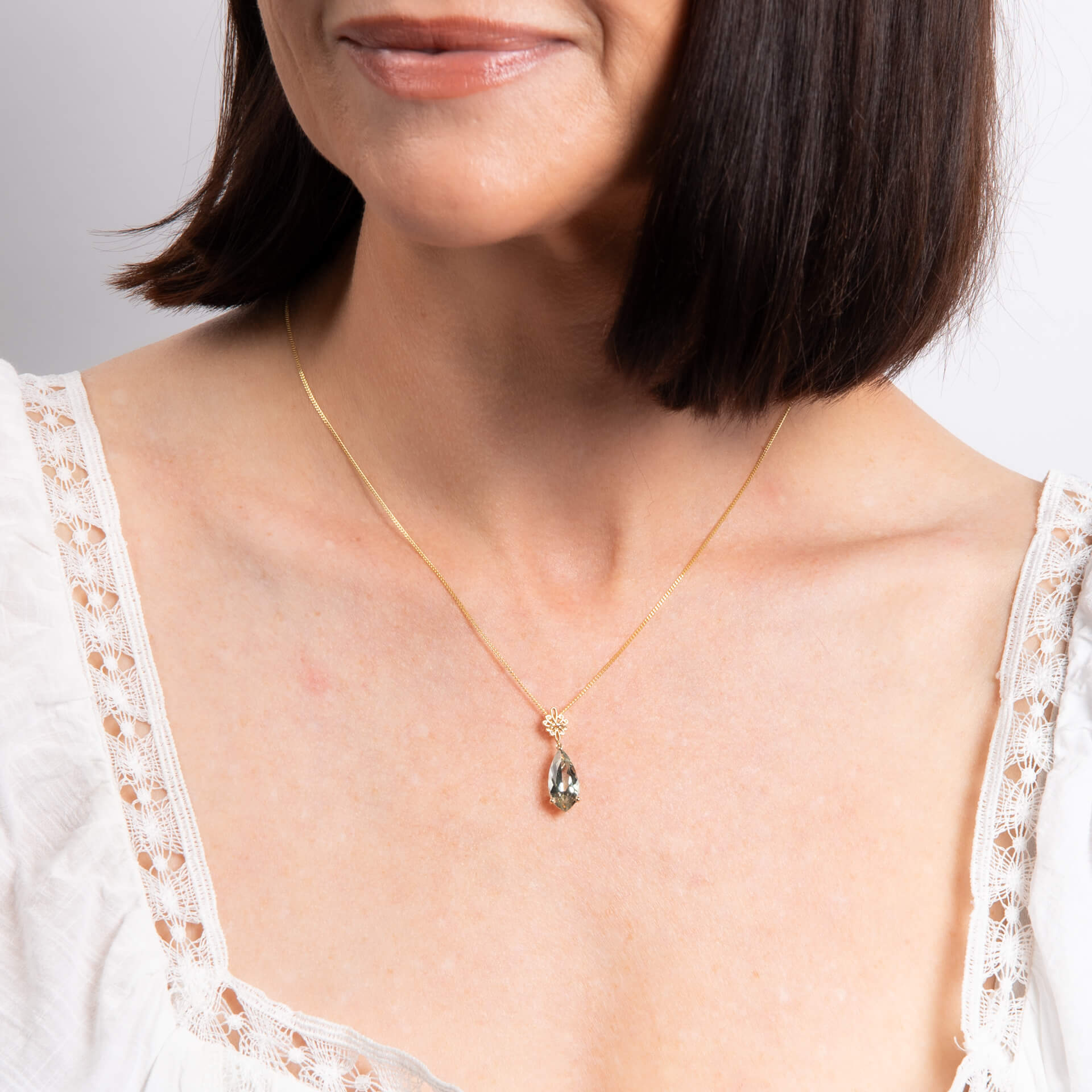 Green Quartz Drop Pendant in 9ct Yellow Gold | Gecko Jewellery Retail