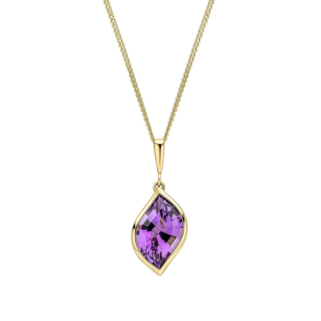 Gecko Jewellery Flame Cut Amethyst Pendant in 9ct Yellow Gold